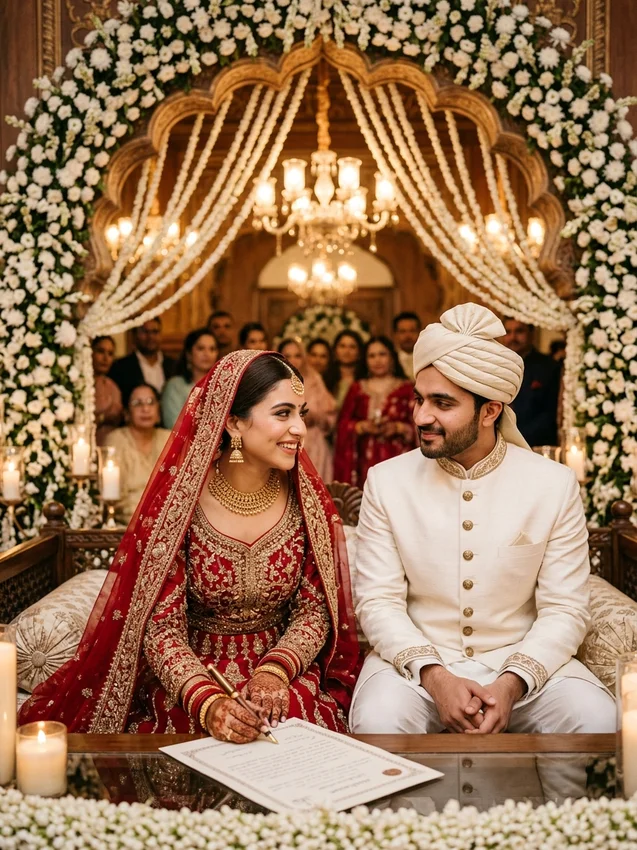 Muslim wedding prompt for gemini - sacred nikah qubool hai ceremony signing nikahnama