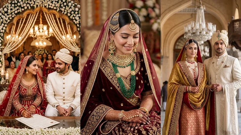 Muslim wedding and bride prompt for gemini - 12+ realistic couple photoshoot looks 3-frame banner