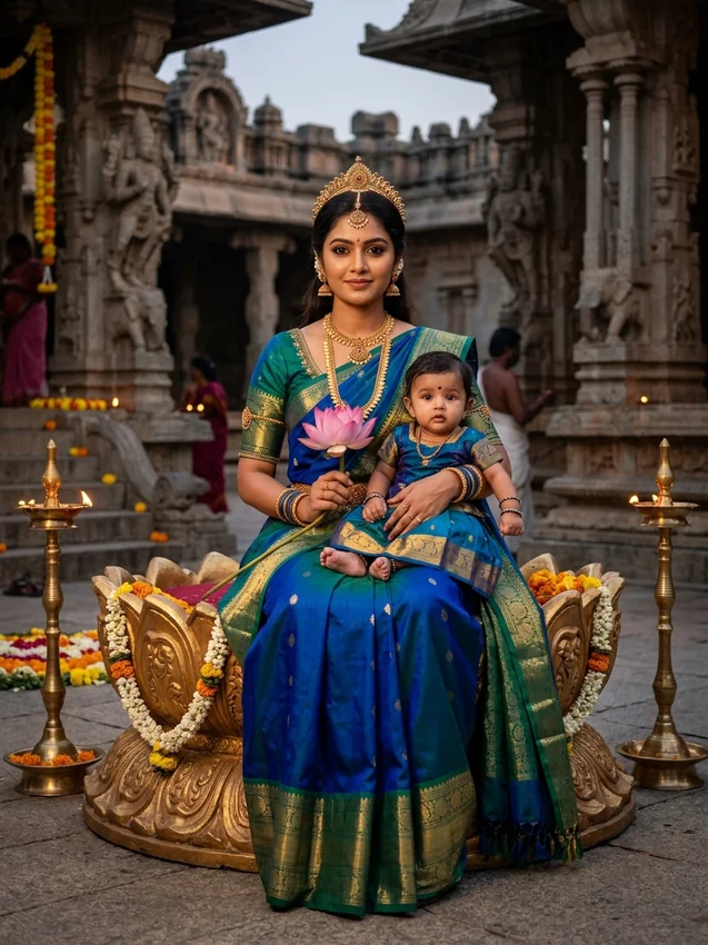 Navratri 9 avatar ai photo prompt for girl - day 5 maa skandamata royal blue saree