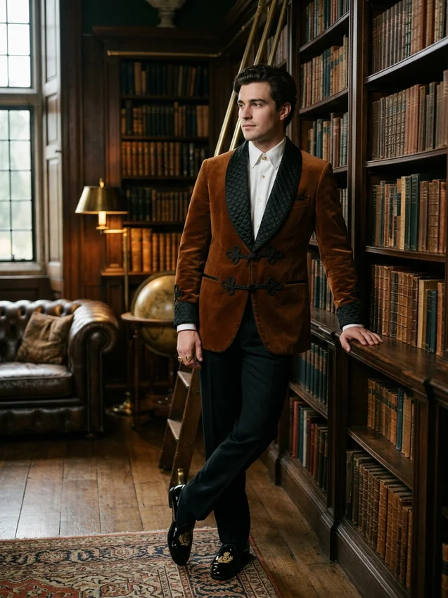 Old Money Prompt Gemini Private Library Smoking Jacket