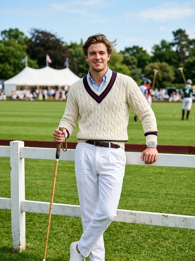 Old Money Prompt Gemini Guards Polo Club Cable Knit Cricket Sweater Look