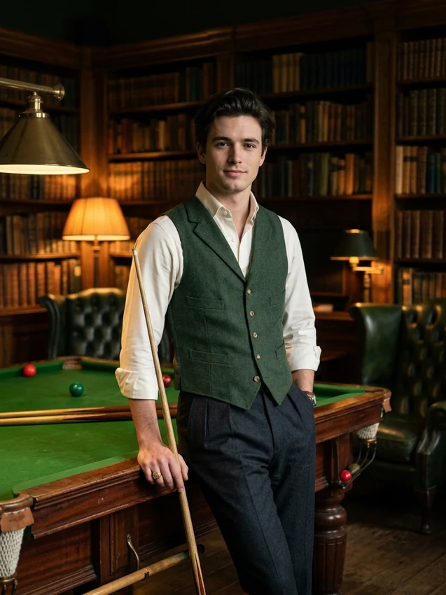 Old Money Prompt Gemini Savile Row Billiards Lounge Wool Waistcoat Look