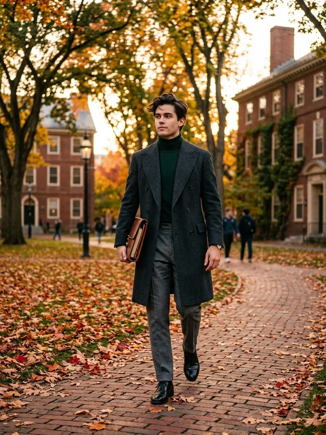 Old Money Prompt Gemini Harvard Yard Autumn Overcoat