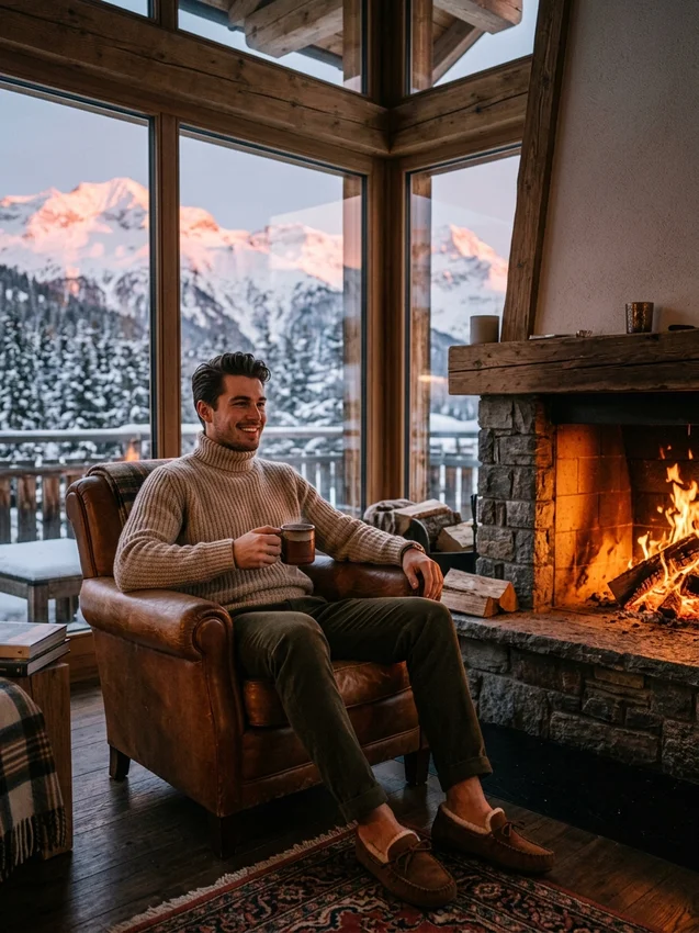 Old Money Prompt Gemini Swiss Alpine Ski Chalet Knit Turtleneck