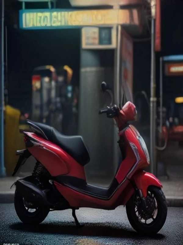 Romantic Couple Scooter Midnight Fuel Stop at Petrol Pump Station