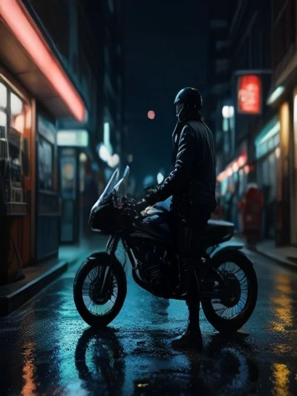 Biker Carrying Helmet Walking Out of Petrol Pump Convenience Store at Night