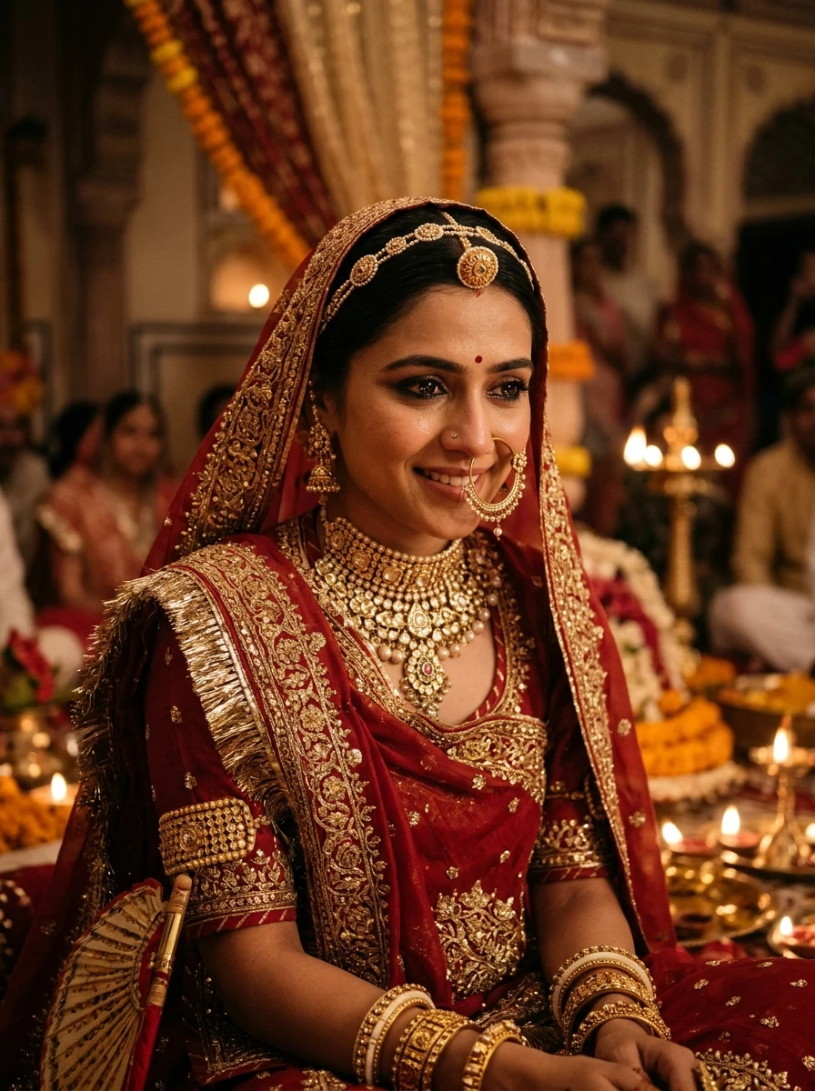 Rajputi Poshak Prompt for Gemini in English - Royal Rajput Bride Solah Shringar Closeup