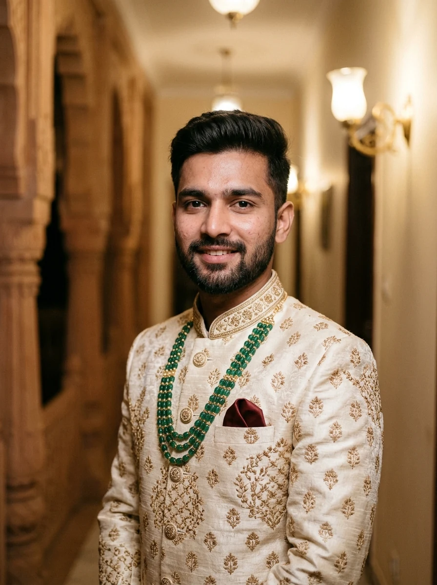 Royal Ivory and Gold Zardozi Sherwani Prompt For Gemini - Traditional Gemini Prompt For Men