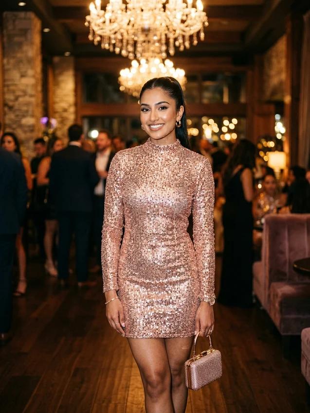 Gemini Girl Dress Prompt Rose Gold Sequined Bodycon Mini Party Dress