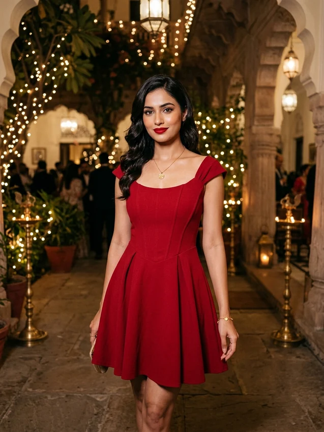 Festival Dress Prompt for Gemini Girl Crimson Red Corset Skater Dress
