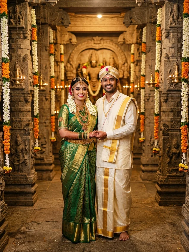 South indian wedding theme ideas - ancient dravidian temple mandap kuthuvilakku lamps