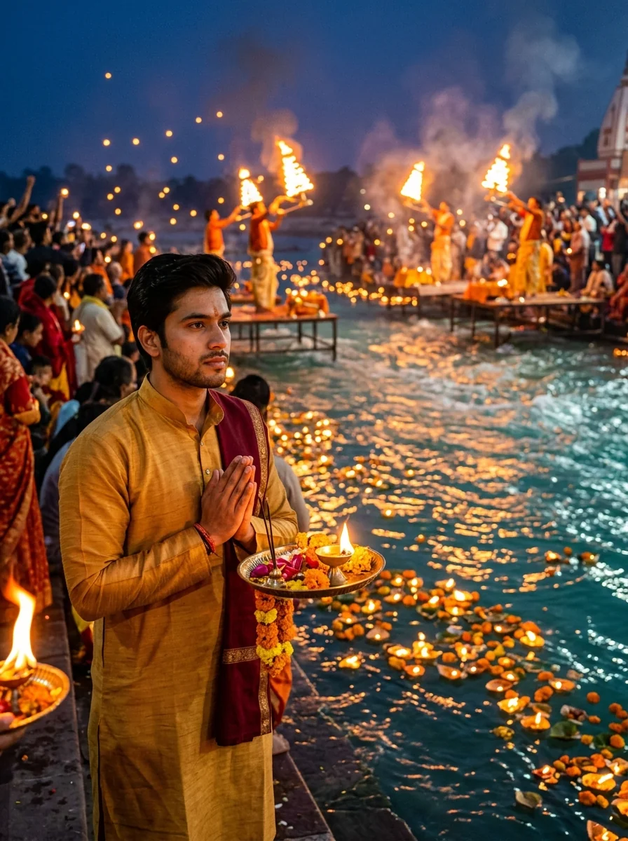 Rishikesh Triveni Ghat Ganga Aarti evening prompt for Gemini AI
