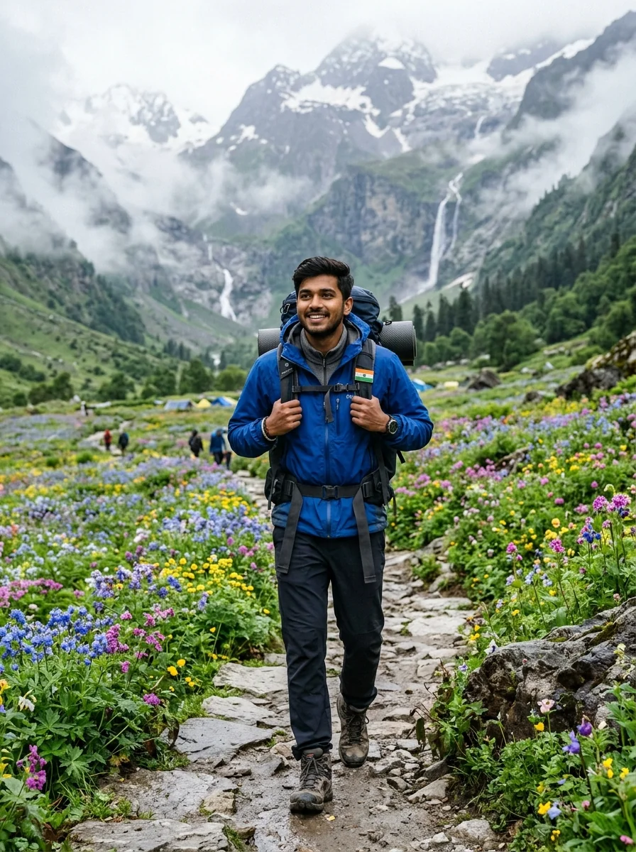 Valley of Flowers Uttarakhand alpine trek prompt for Gemini AI