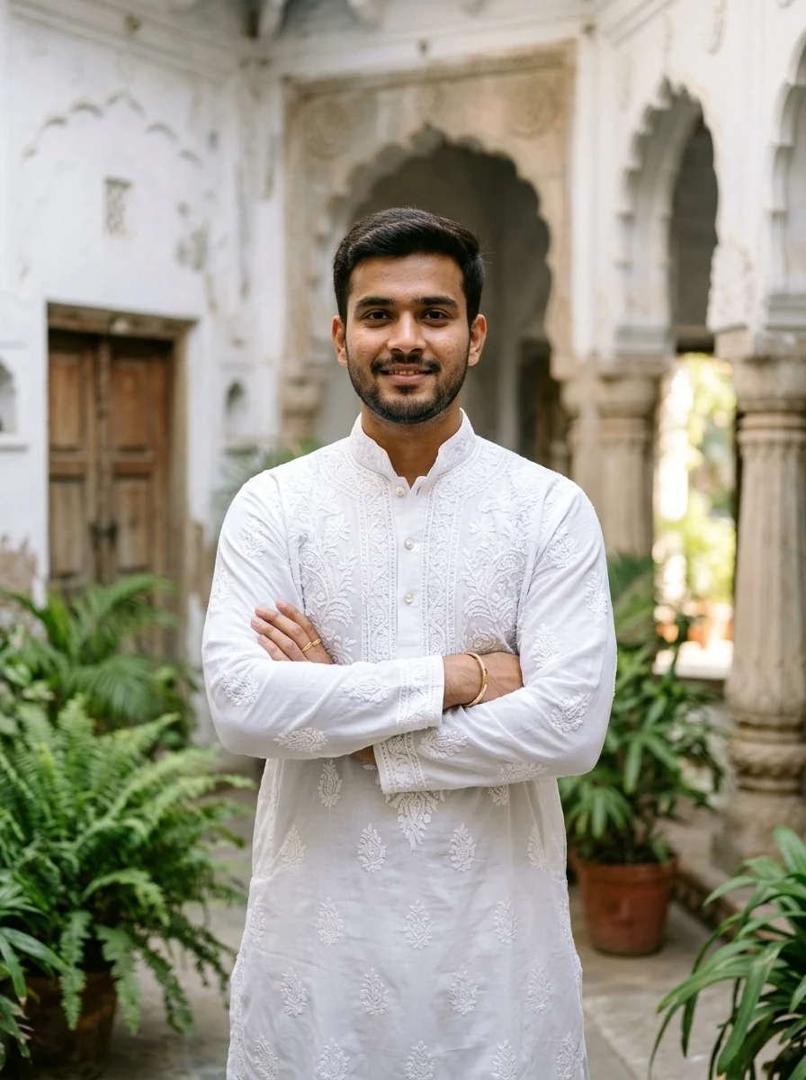 White Lucknowi Chikankari Kurta Kurta Prompt For Gemini